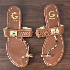 G by Guess Camel Brown Toe Ring Sandals